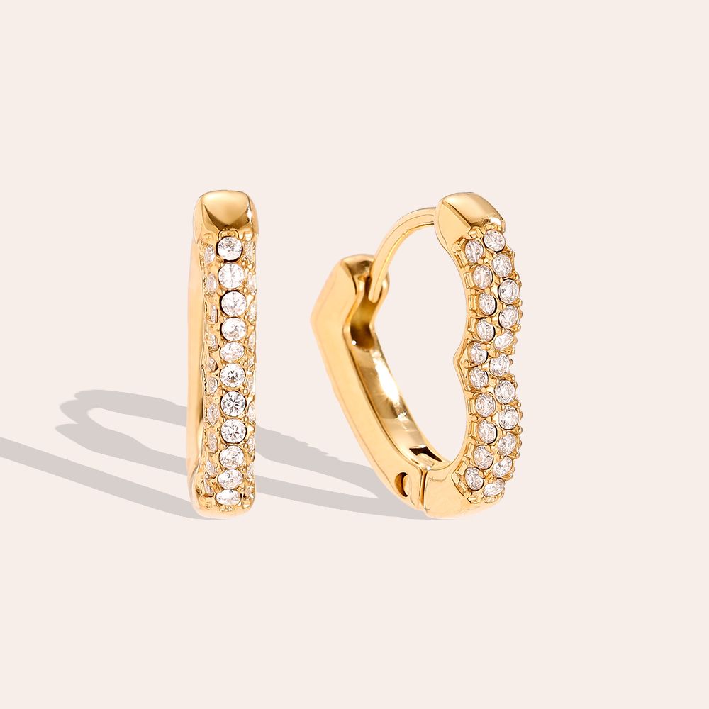 Diamond Heart Hoop Edelstahl Ohrringe