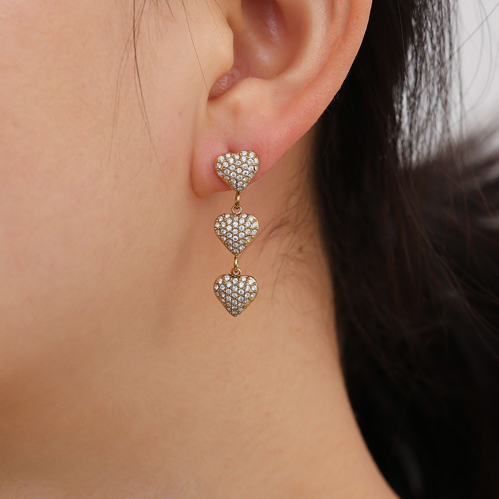 Diamond Heart Chain Edelstahl Ohrringe