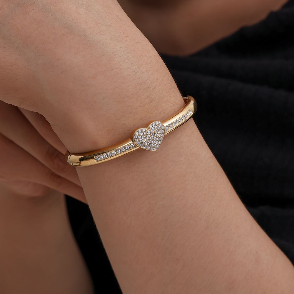 Diameter Diamond Heart Edelstahl Armreif